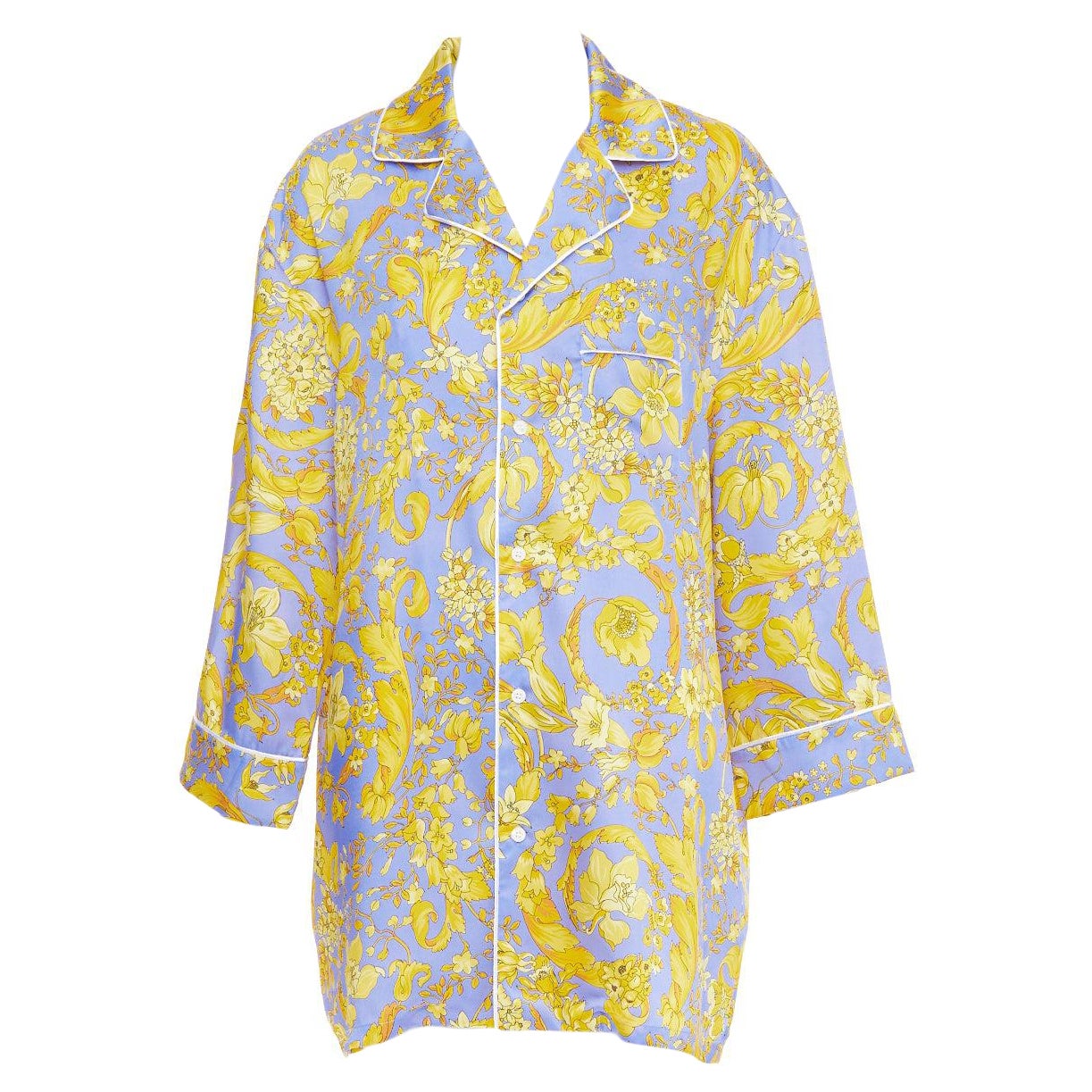 VERSACE 100% silk Signature Barocco Baroque lilac gold print pajama shirt Sz.3 L For Sale