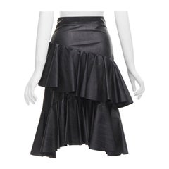 PHILOSOPHY DI LORENZO SERAFINI black faux leather asymmetric tier skirt IT38 XS
