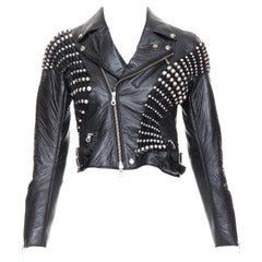 NOIR KEI NINOMIYA 2014 black faux leather pearl bead cropped jacket S