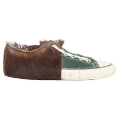 MIHARA YASUHIRO Half green canvas brown horsehair split sneakers 26cm
