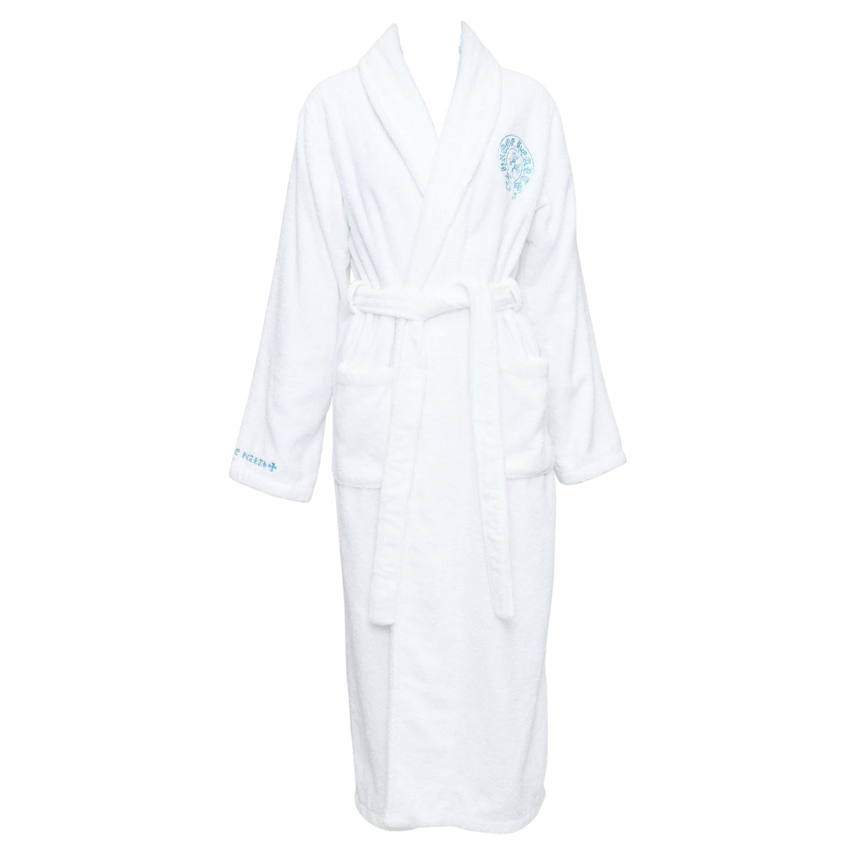 rare CHROME HEARTS white turkish cotton blue embroidery logo robe S For Sale