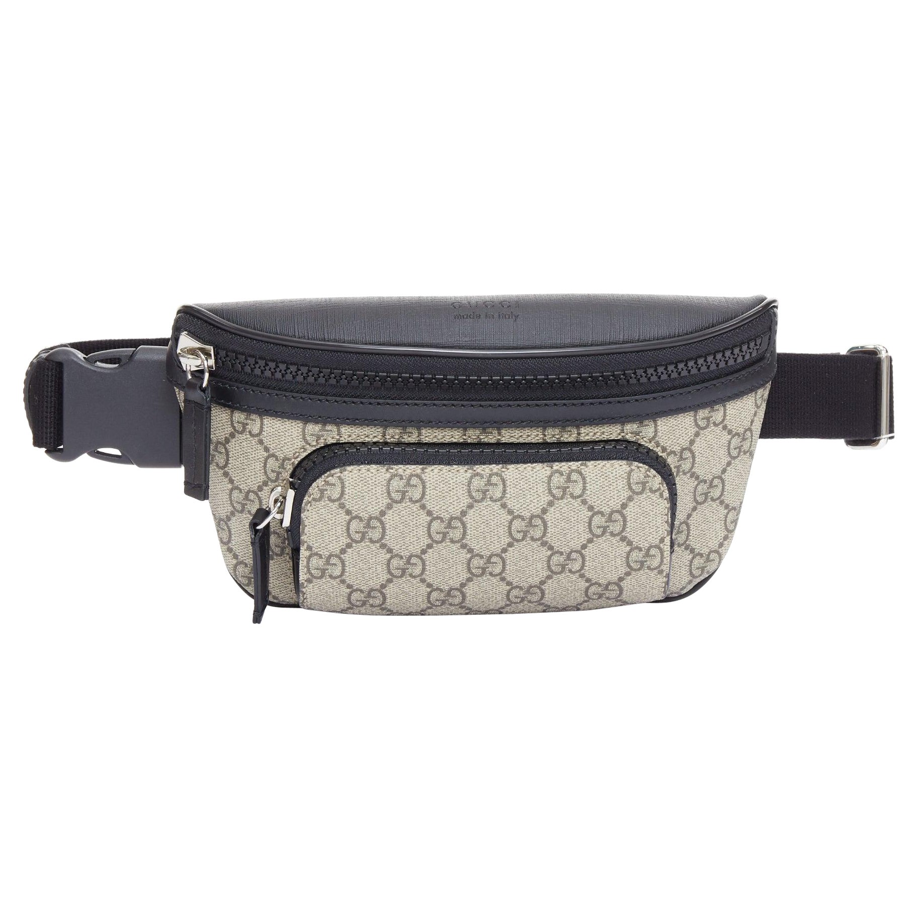 GUCCI Eden Supreme GG monogram canvas black leather belt bag For Sale