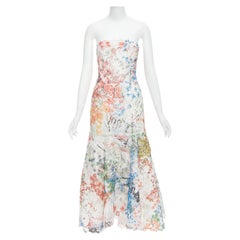 MONIQUE LHUILLIER Laufsteg Scribble Print Spitze  trägerloses Midikleid aus Spitze US8 M