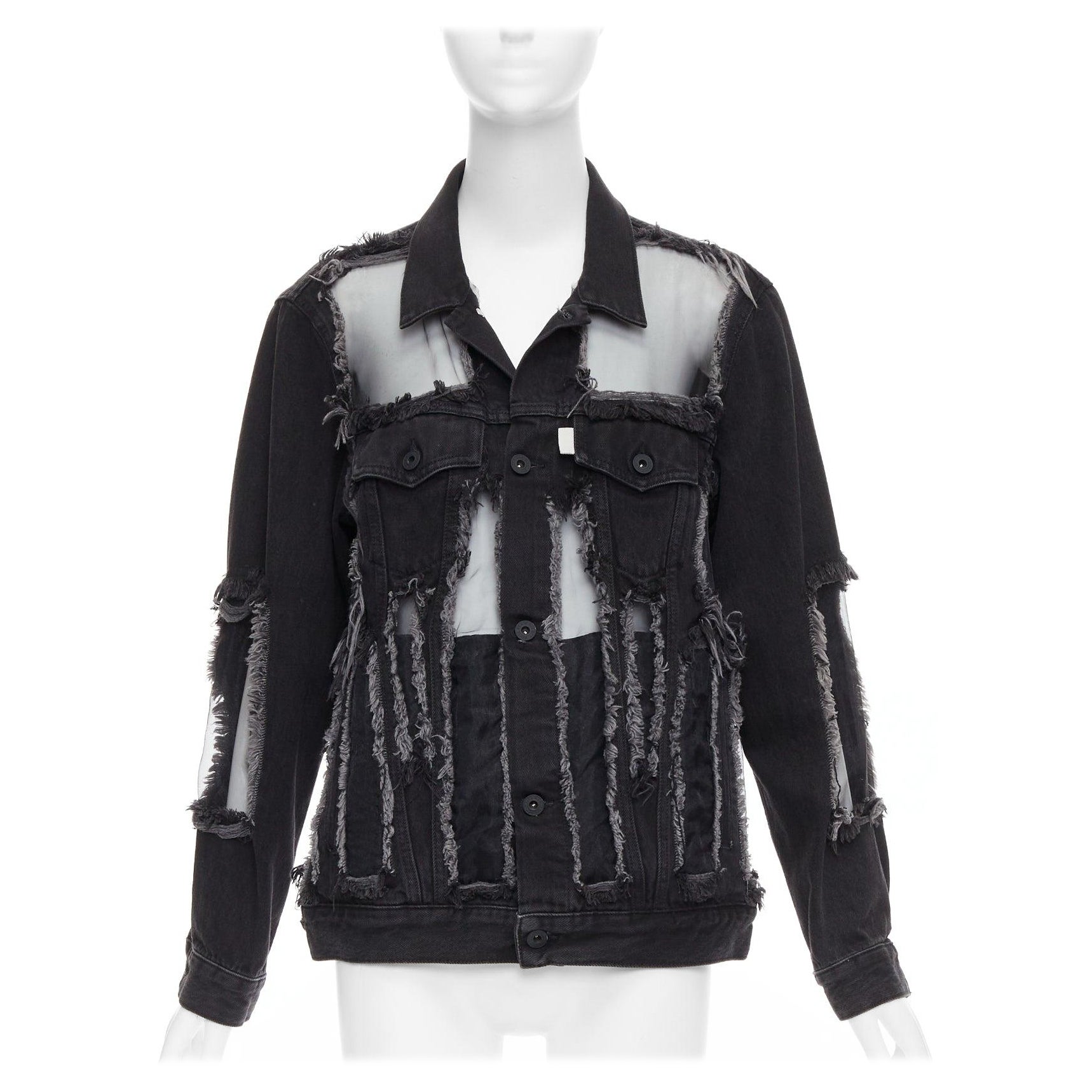 OFF WHITE vaquero negro panel de malla de organza chaqueta deshilachada XS en venta