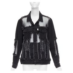 OFF WHITE giacca sfrangiata in denim nero con pannello in organza XS