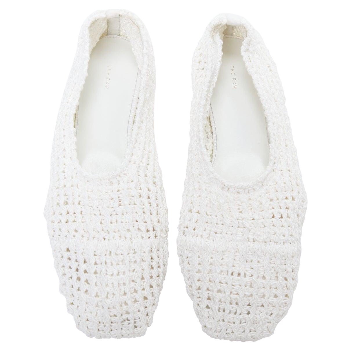 THE ROW 2024 Ballet white crochet fabric trimmed flat shoes EU38 For Sale
