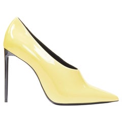 SAINT LAURENT cream beige patent leather point toe low vamp bootie EU38.5