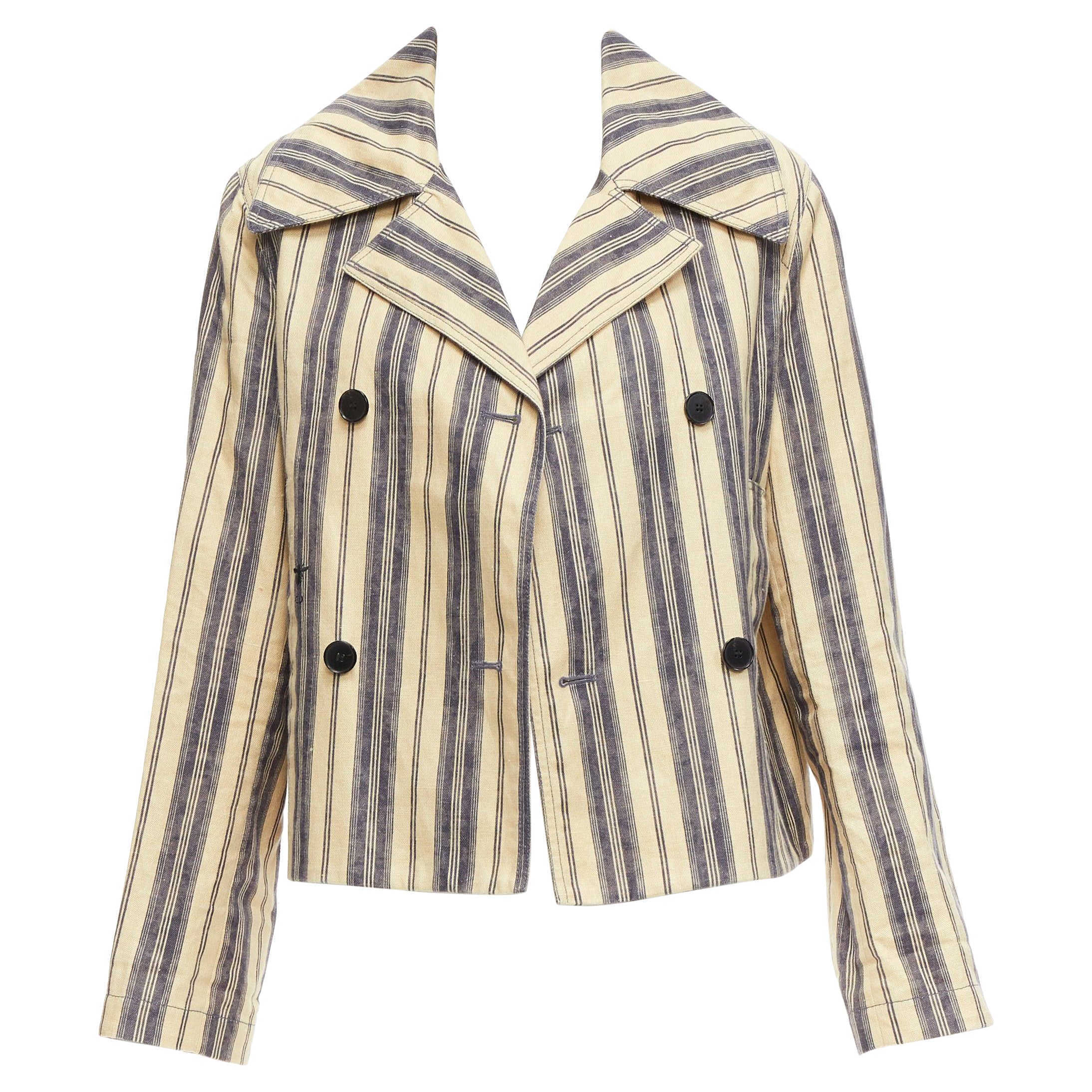 CHRISTIAN DIOR 2020 Blazer doppiopetto a righe in misto lino FR36 S