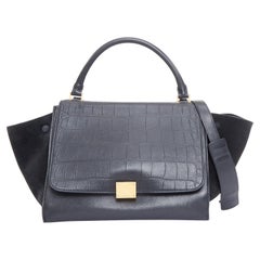 Celine Phoebe Philo Trapeze, borsa in finto coccodrillo nero con finiture dorate