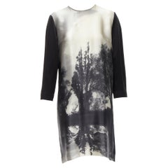 STELLA MCCARTNEY Vestido cuello redondo 100% seda negro gris árbol estampado fotográfico