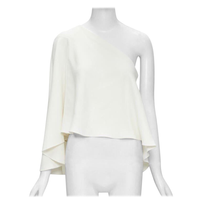 ROLAND MOURET white viscose crepe draped one shoulder cascade top UK10 M For Sale