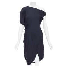 CELINE Vintage Vestido drapeado asimétrico con ribete de algodón 100% seda FR36 S