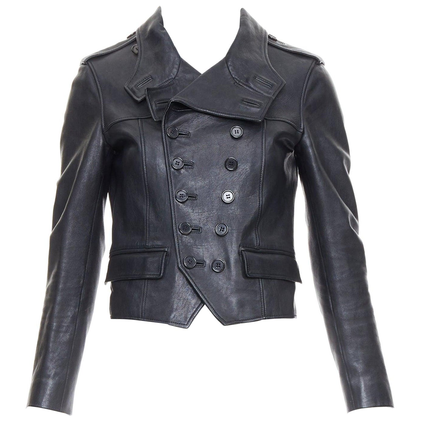 SAINT LAURENT Hedi Slimane 2014 black cropped smoking spencer jacket FR36 S For Sale