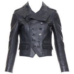 SAINT LAURENT Hedi Slimane 2014 - Veste noire courte noire à smocks FR36 S