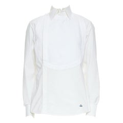 VIVIENNE WESTWOOD MEN white cotton orb logo embroidered bib shirt Sz3