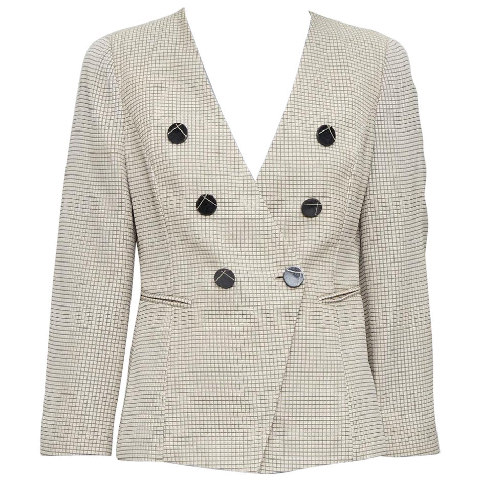 EMPORIO ARMANI beige blazer doppiopetto trapuntato con cuciture a griglia IT44 L. in vendita