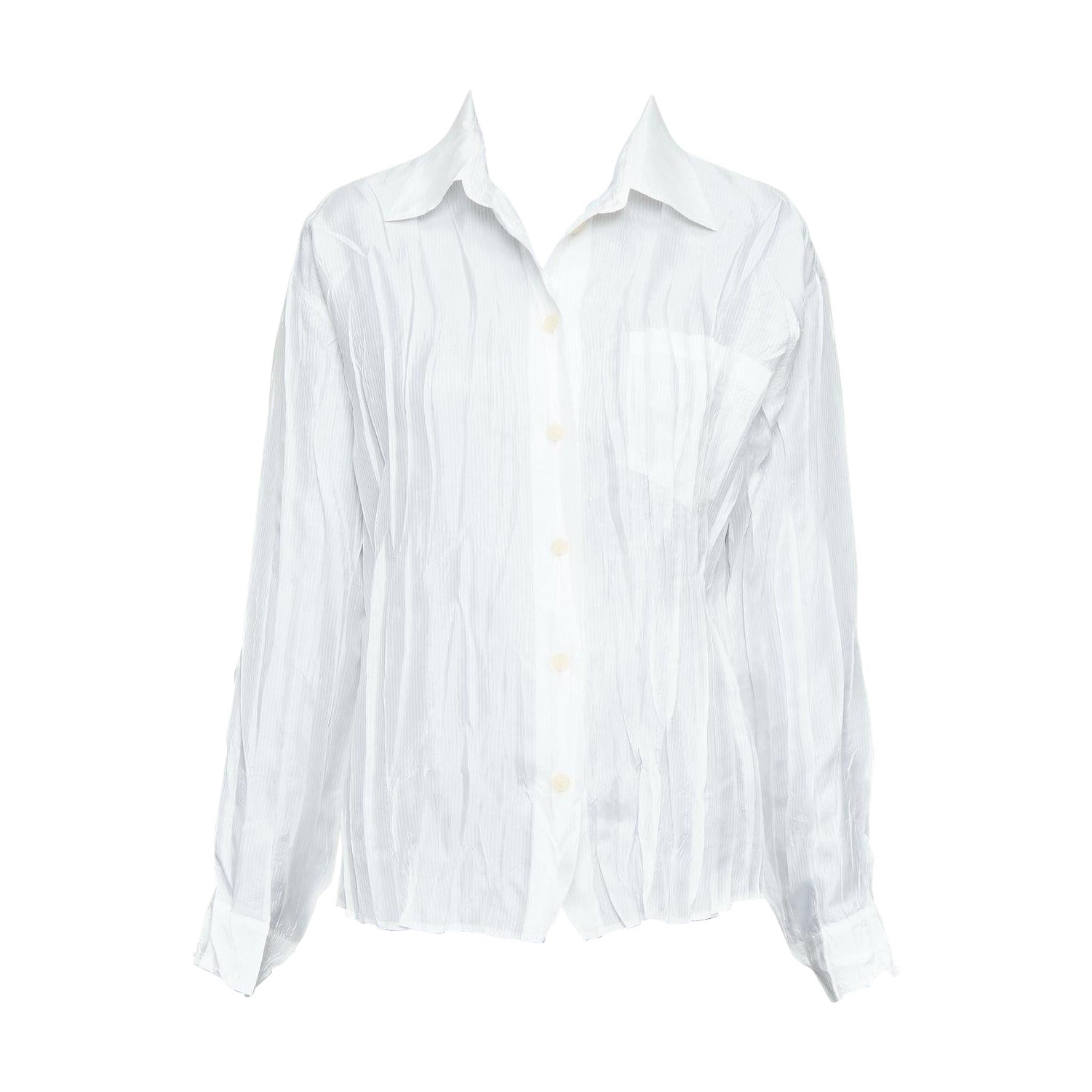 ISSEY MIYAKE Pleats Please white plisse pocketed shirt JP4 XL For Sale