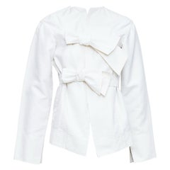 CELINE Phoebe Philo, giacca dritta in cotone e seta color crema con cravatta FR36 S