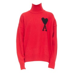 Pull à col roulé AMI de Coeur laine vierge rouge logo cœur noir L
