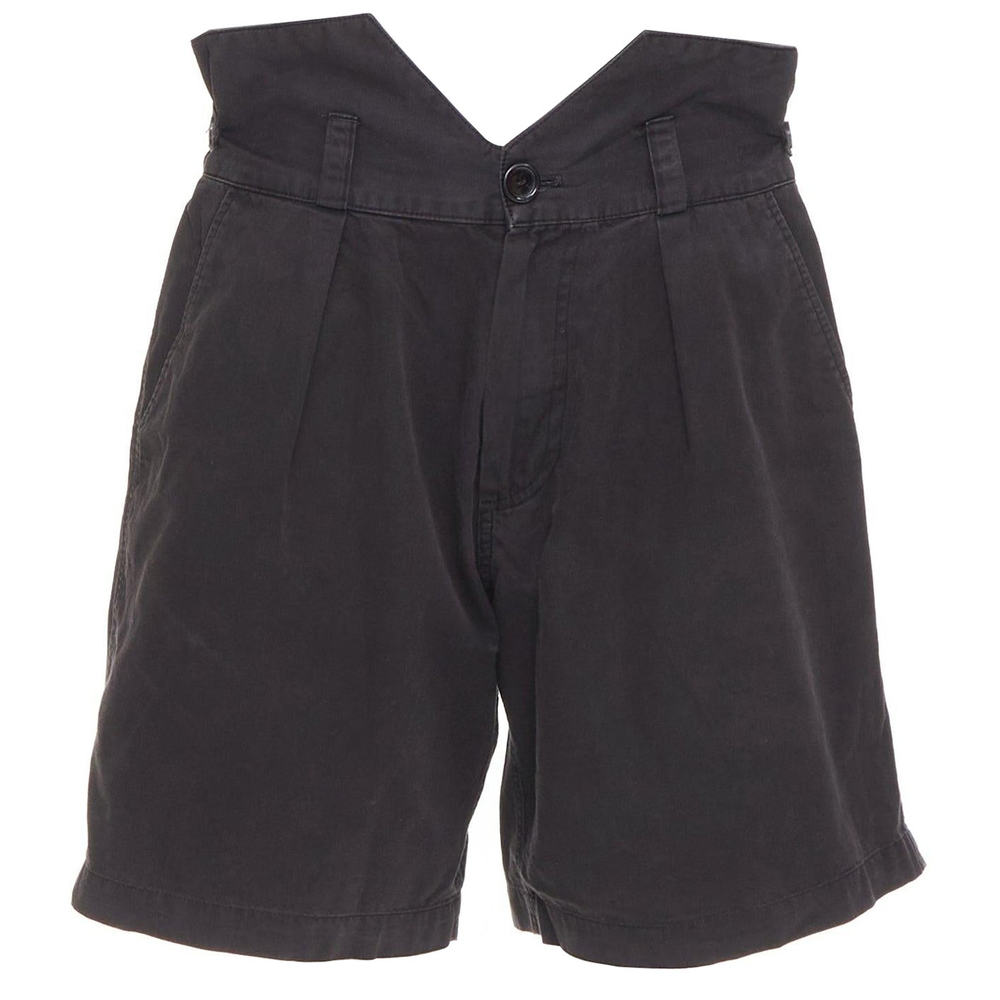RAF SIMONS 2006 black cotton high waist paperbag wide shorts EU50 XL For Sale