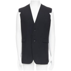 RAF SIMONS 2009 gilet nero 100% lana con giromanica a V IT52 XL