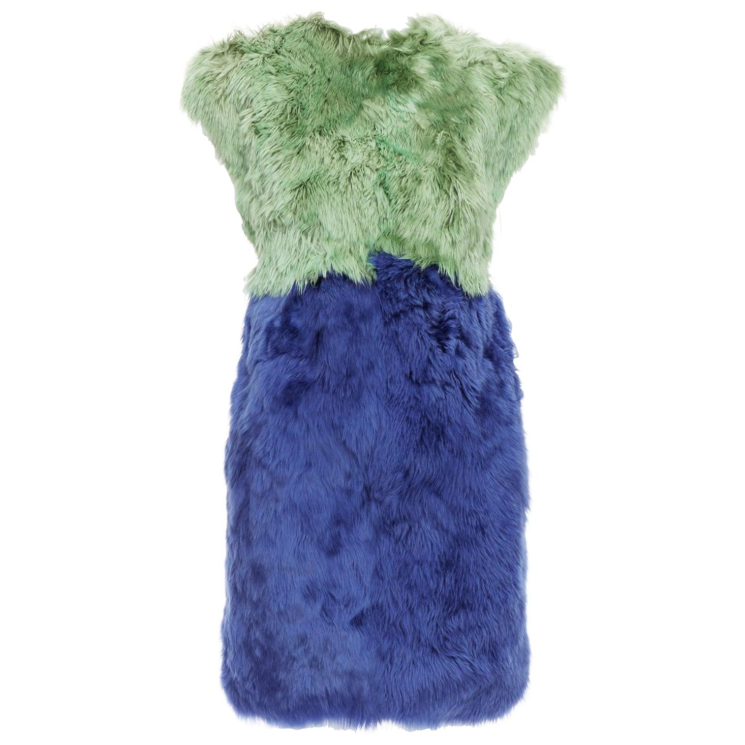 DOLCE GABBANA 2014 Runway blue alpaca fur floral crystal buttons dress IT36 XXS For Sale