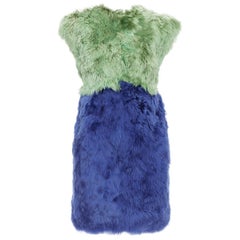 DOLCE GABBANA 2014 Abito in pelliccia di alpaca blu con bottoni di cristallo floreali IT36 XXS