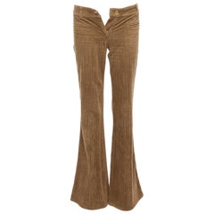 CHLOE pantalon évasé taille basse en velours côtelé de coton marron FR34 XS