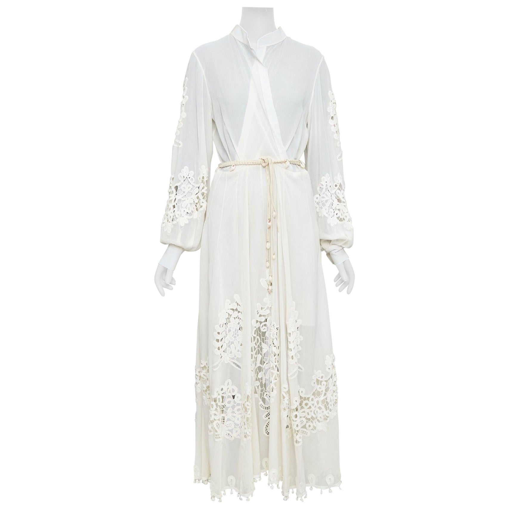 OSCAR DE LA RENTA S19 Laufsteg schiere Stickerei Muschelgürtel anglais Kleid US6 M im Angebot