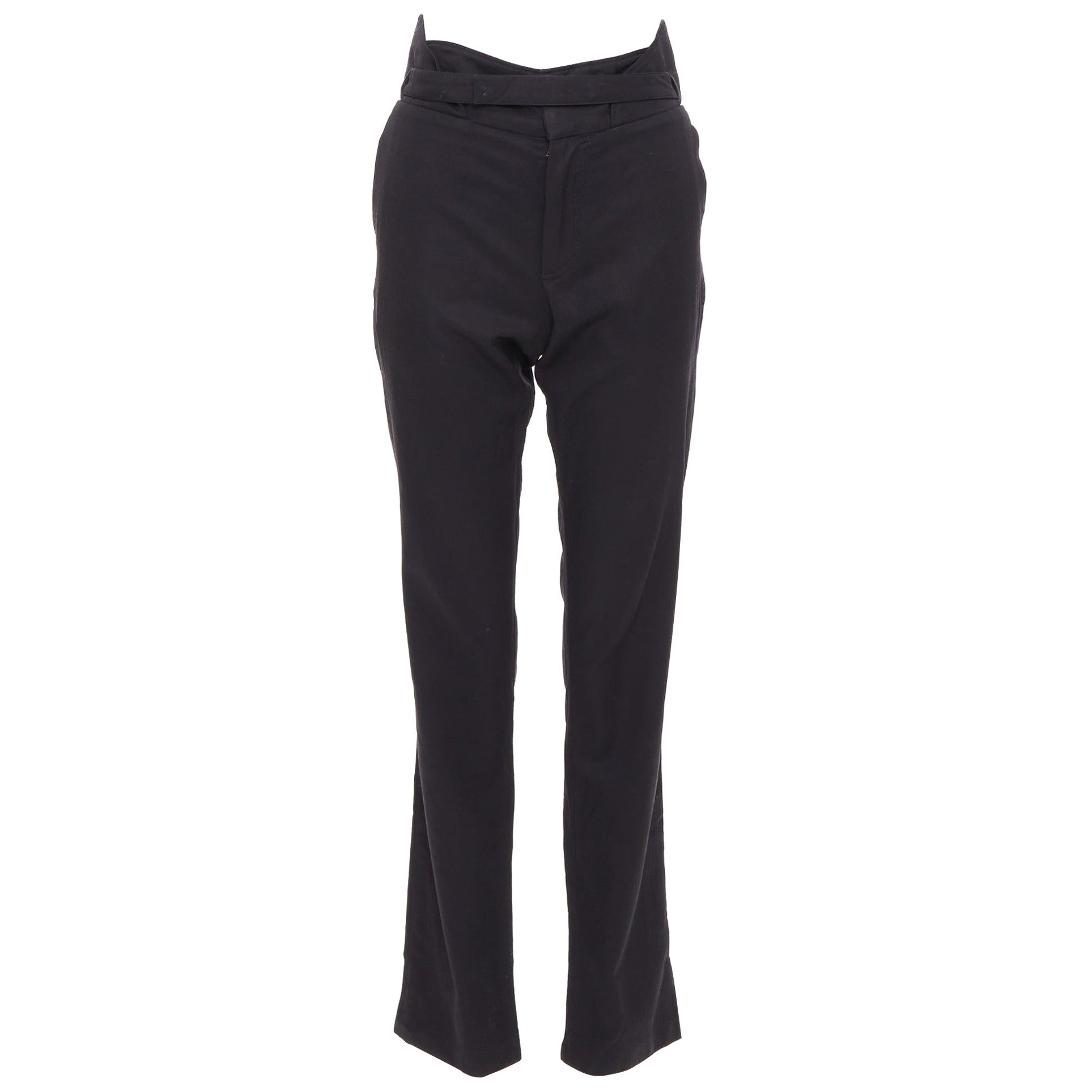 RAF SIMONS 2007 noir 100% laine pantalon taille haute sac en papier IT48 M