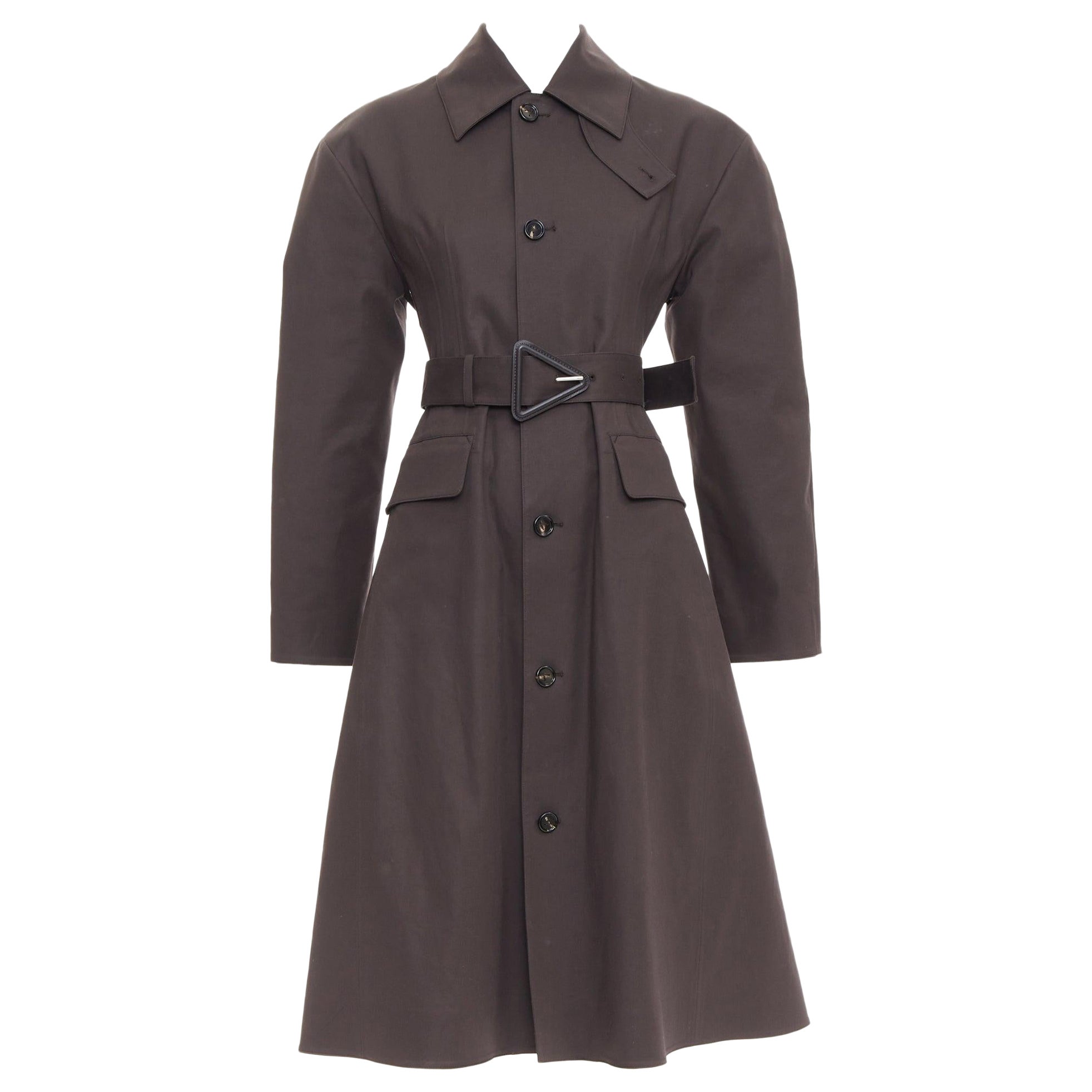 BOTTEGA VENETA charcoal coated cotton blend corset waist trench coat IT36 XXS