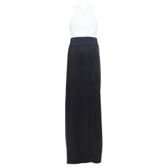GALVAN LONDON 501 Pleated Tuxedo black white satin long gown FR36 S