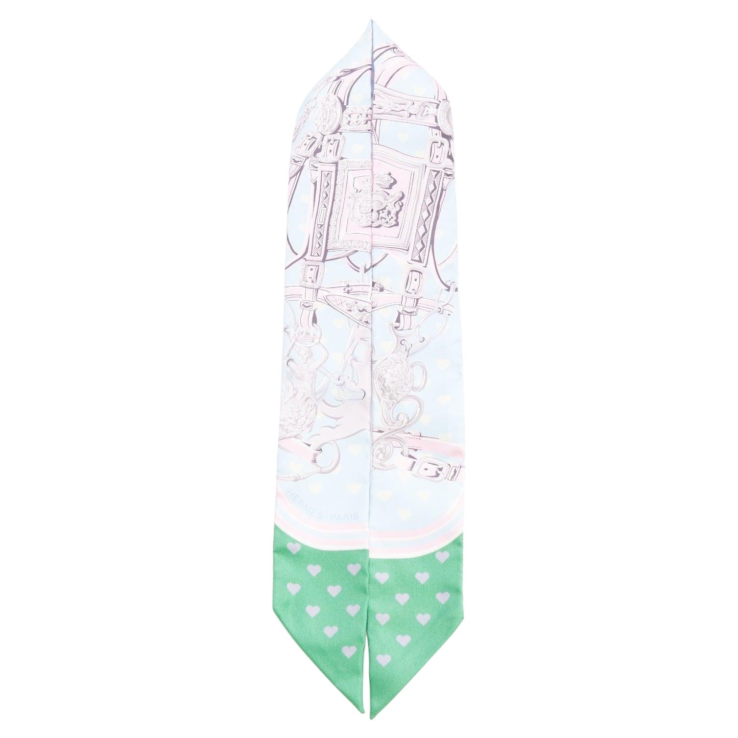 HERMES Silk Brides De Gala Love Twilly Bleu Ciel Parme Vert silk scarf For Sale