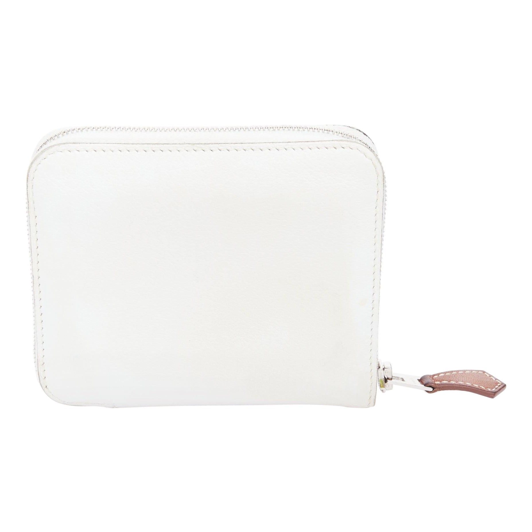 HERMES Silk'in cream leather red wild print silk lined compact wallet