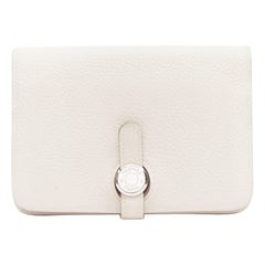 HERMES Dugon Duo crema in pelle togo SHW portamonete con passante
