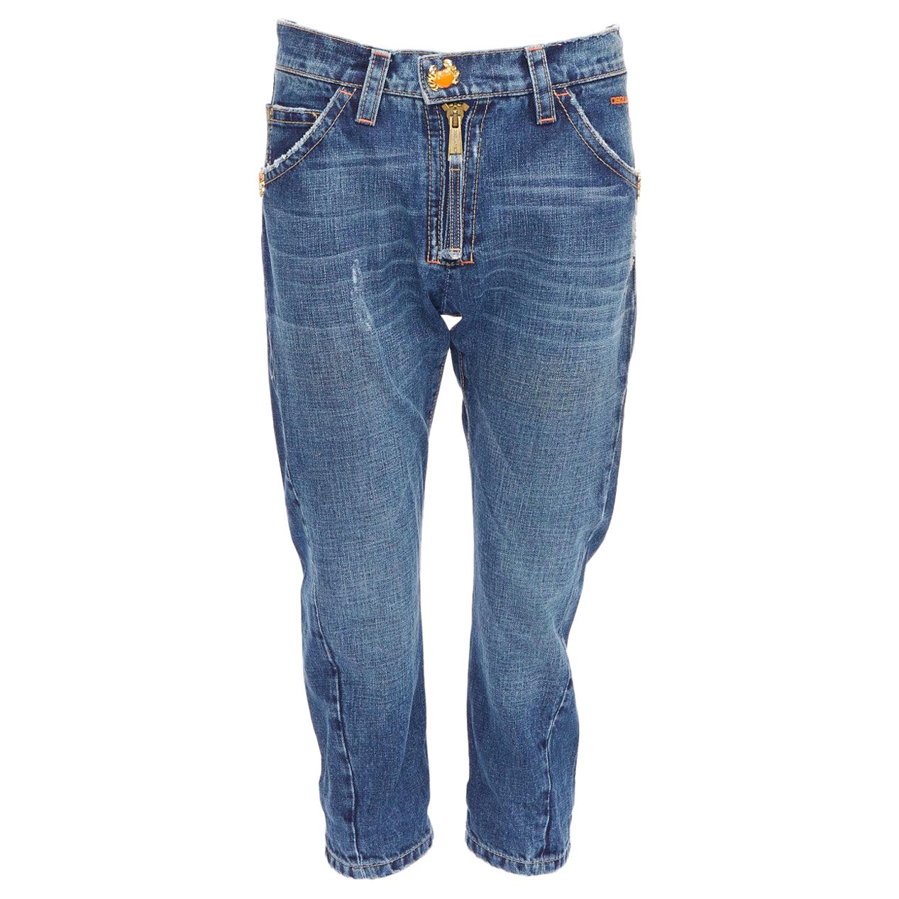 DSQUARED2 Jeans vintage con logo del granchio arancione in denim blu IT38 XS in vendita