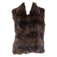 NO BRAND brown genuine fur collared pocketed vest gilet