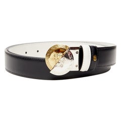 VERSACE Demi Medusa Cinturón reversible negro blanco hebilla partida 90 cm 34-38