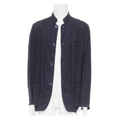 ERMENEGILDO ZEGNA navy linen 3 pockets stand collar light blazer IT48 M
