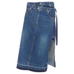 Sacai 2022 gonna a strati sovrapposti in denim blu decostruito JP4 XL