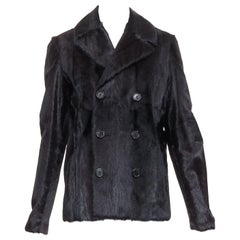 SAINT LAURENT 2017 black goat fur double breasted coat jacket FR44 2XL