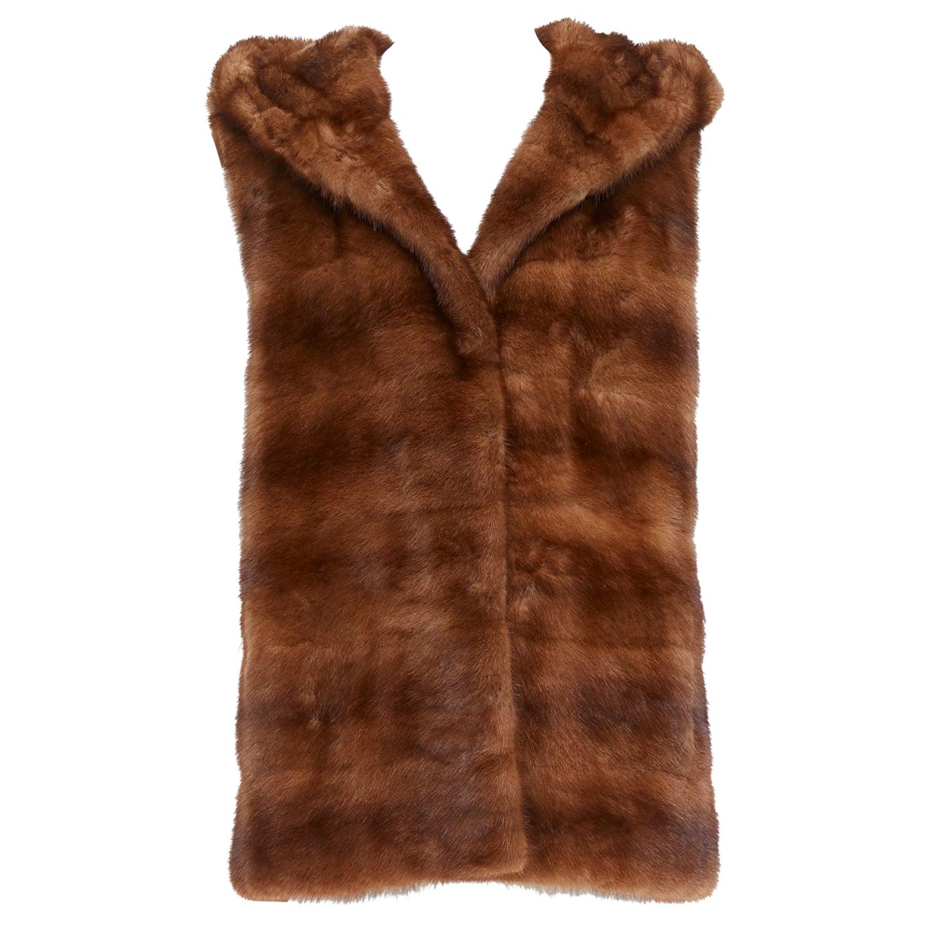 LUCIA PIERI brown real fur hooded patchwork tiered sleeveless vest For Sale