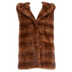 LUCIA PIERI brown real fur hooded patchwork tiered sleeveless vest