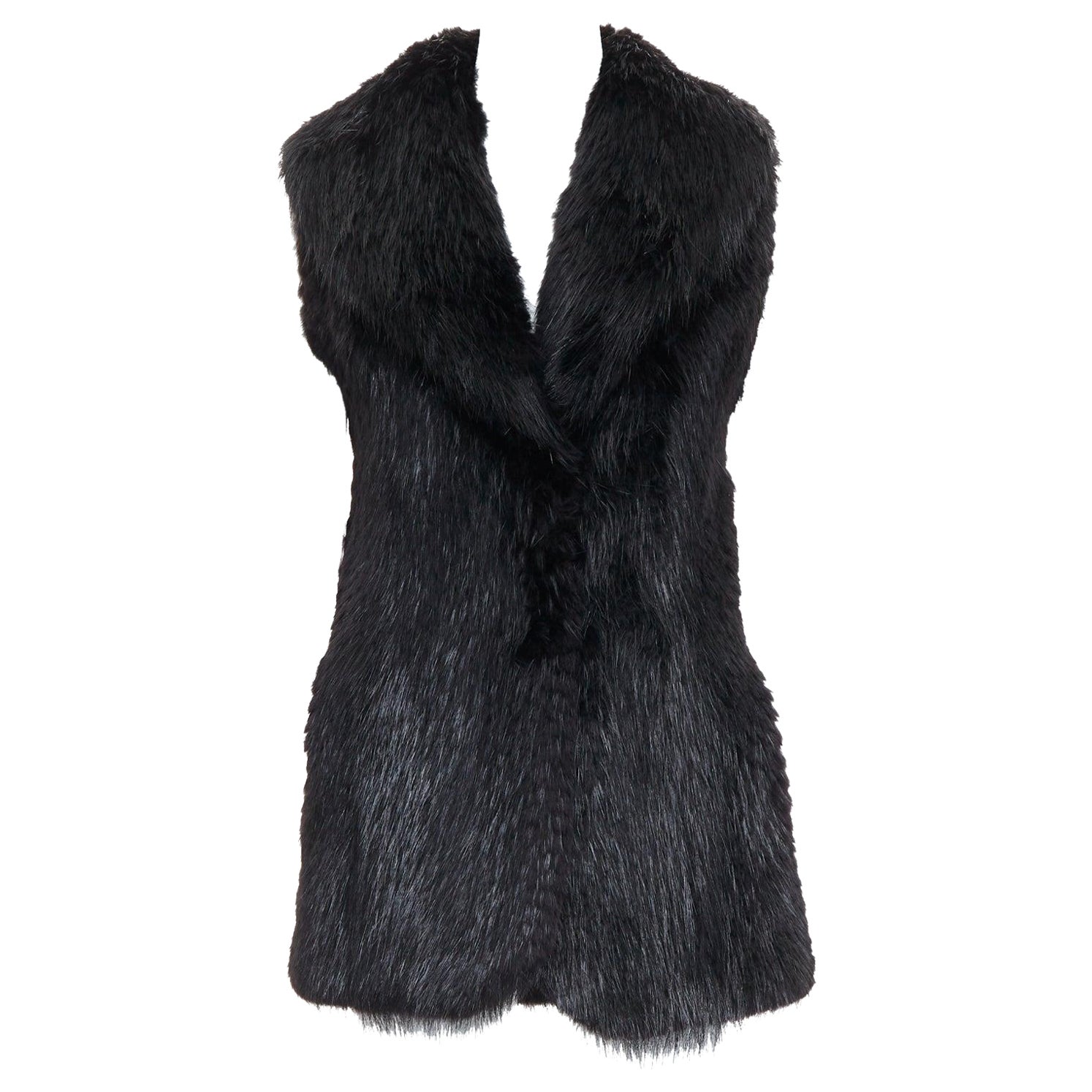 CASSIN NEW YORK black genuine fur pocketed shawl collar vest jacket Sz.P XS