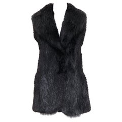 Used CASSIN NEW YORK black genuine fur pocketed shawl collar vest jacket Sz.P XS