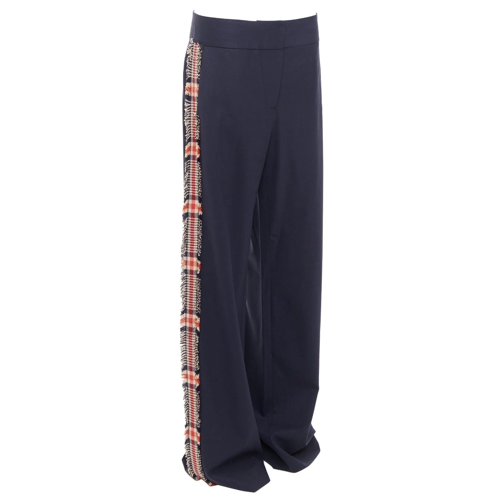 MONSE black virgin wool blend plaid side trim wide trousers US6 M For Sale