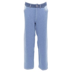 BARRIE cashmere cotton blue trompe loeil white topstitch knitted pants M