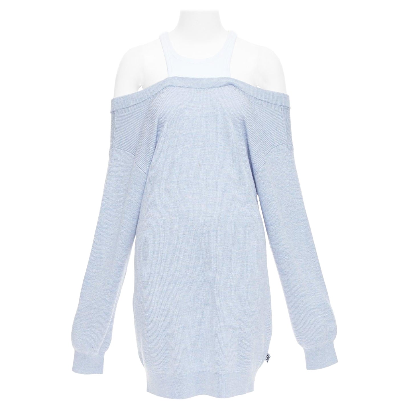 ALEXANDER WANG T blue merino wool white contrast sweater dress M For Sale