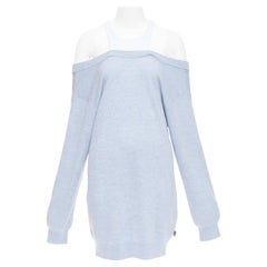 ALEXANDER WANG T abito in maglione blu in lana merino bianca a contrasto M. I.