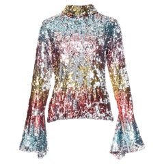 HALPERN multicolore con paillettes, collo a imbuto e maniche flare, top da festa FR40 L.